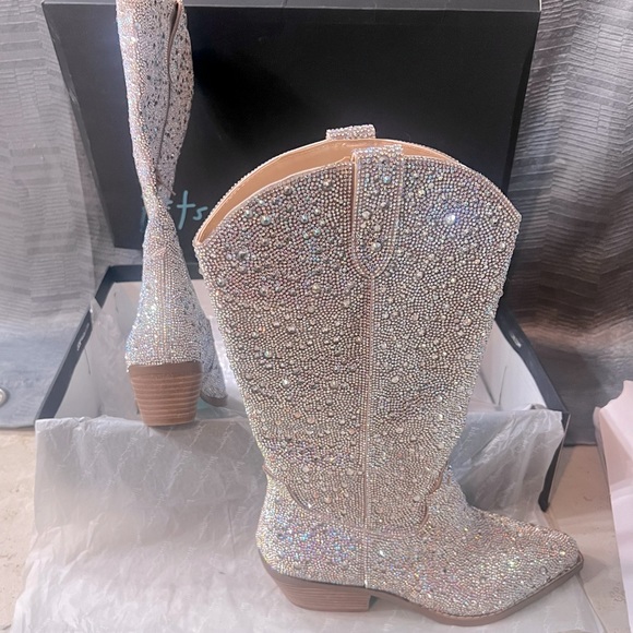 Betsey Johnson Shoes - BRAND NEW! Betsey Johnson Dalas rhinestone nude/cream cowgirl boots PRICED AS IS